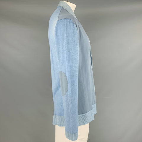 MARNI Size 44 Blue Wool Blend Elbow Patches Cardigan