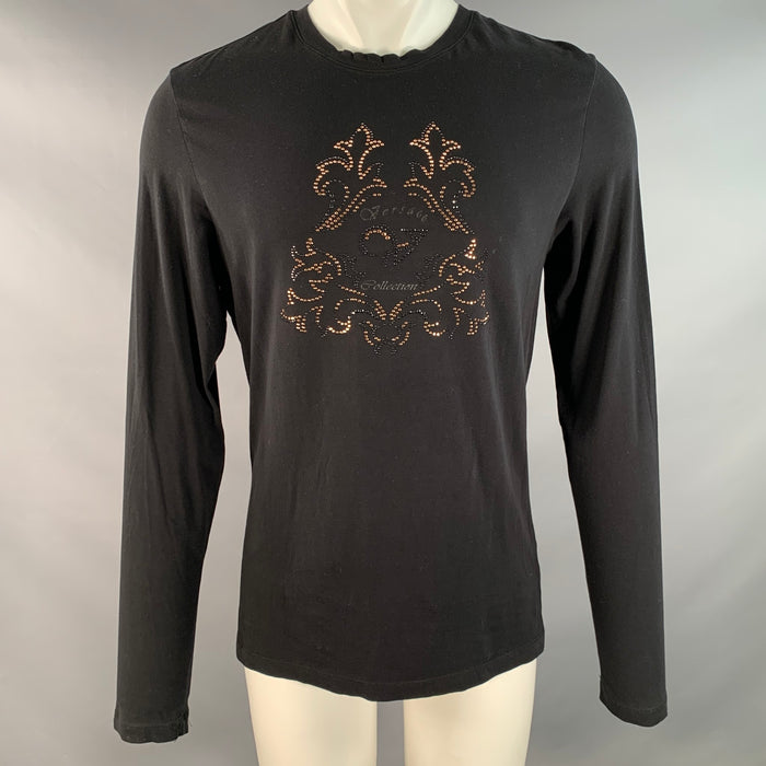 VERSACE COLLECTION Size M Black Gold Tone Studded Jersey Long Sleeve T-shirt