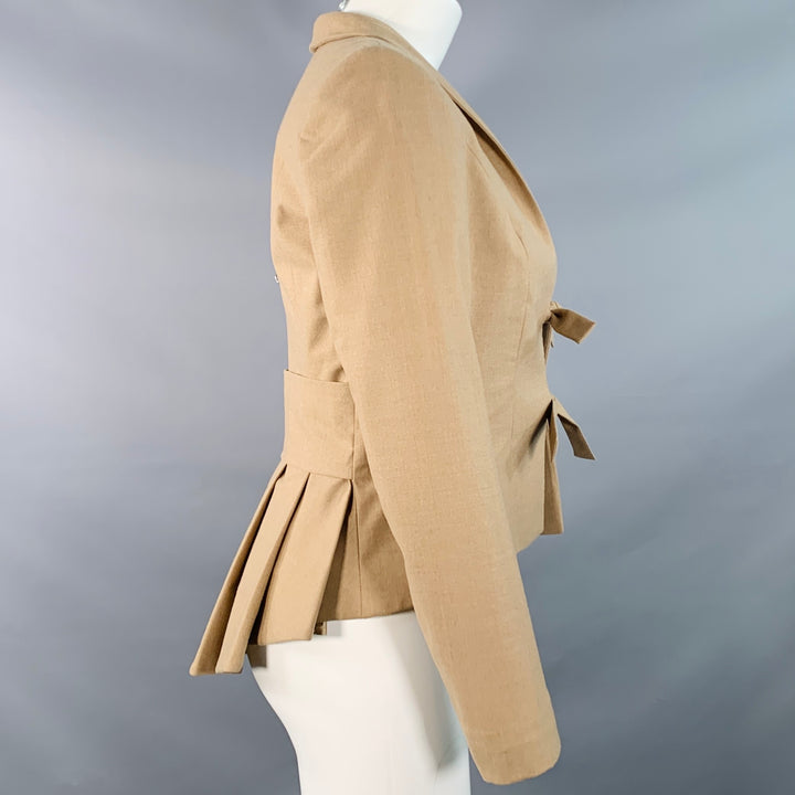 PAUW Size 2 Beige Wool Blend Pleated Shawl Lapel Tie Closure Jacket Blazer