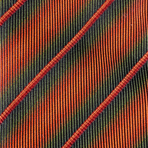 SALVATORE FERRAGAMO Green Brick Diagonal Stripe Silk Twill Tie
