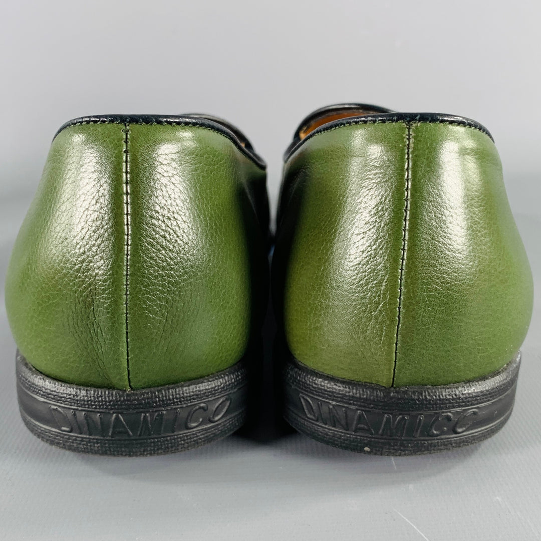A.TESTONI Size 8 Green Black Contrast Stitch Leather Slip On  display picture 2