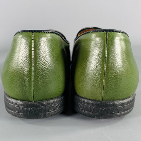 A.TESTONI Size 8 Green Black Contrast Stitch Leather Slip On Loafers