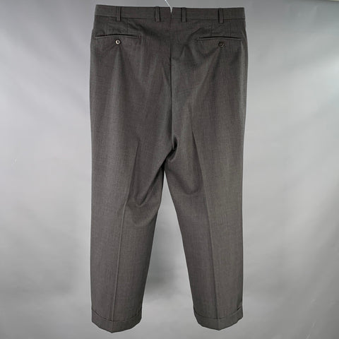 Pantalon habillé plissé en laine grise avec revers ERMENEGILDO ZEGNA Taille 36