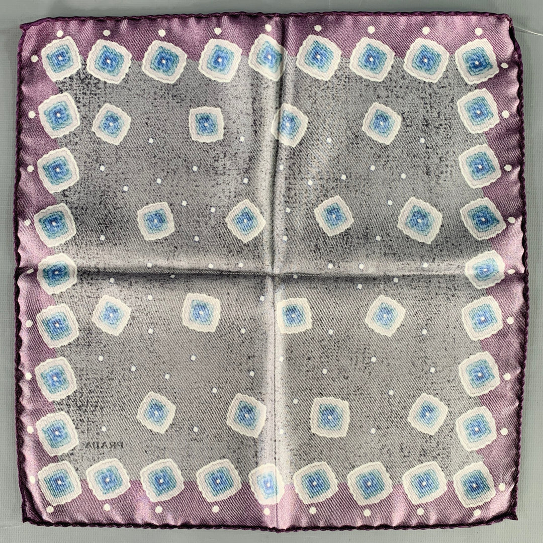 PRADA  Grey Purple Squares Pocket Square