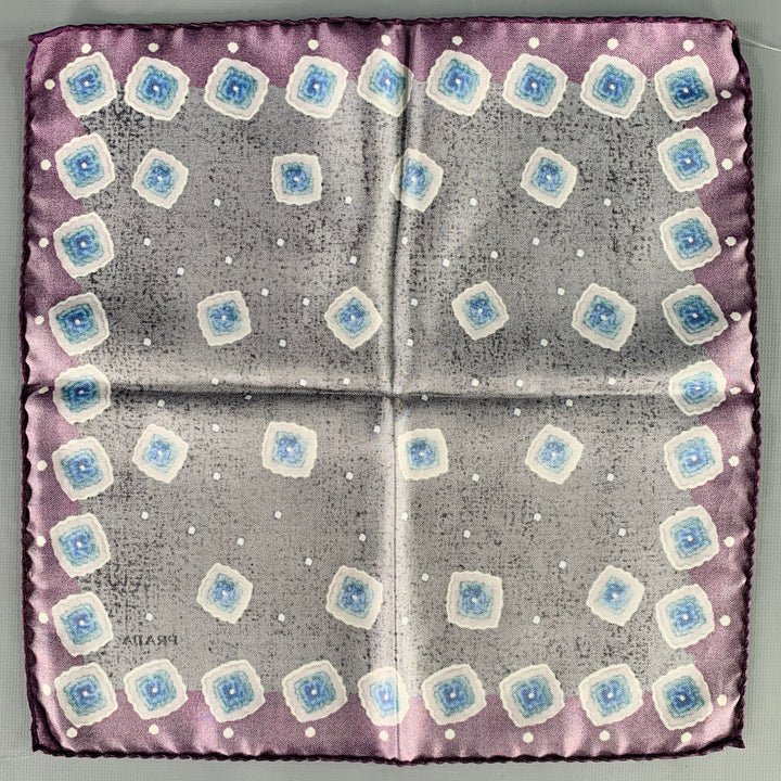 PRADA  Grey Purple Squares Pocket Square