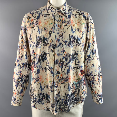 ROBERT GRAHAM Size XL White Multi Color Abstract Cotton Long Sleeve Shirt