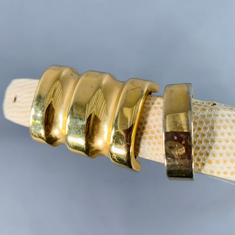 JOAN&DAVID Size S Beige Gold Embossed Calfskin Belt