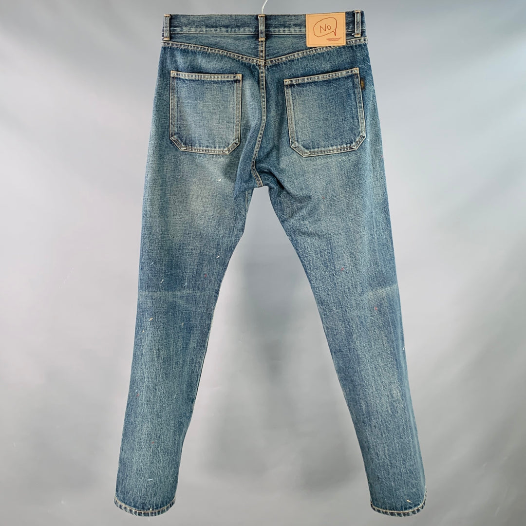 UNDERCOVER Size 32 Blue Multi-Color Embroidery Cotton Relaxed Drop-Crotch Jeans