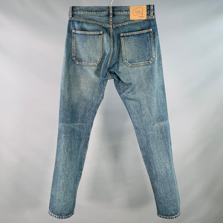 UNDERCOVER Size 32 Blue Multi-Color Embroidery Cotton Relaxed Drop-Crotch Jeans