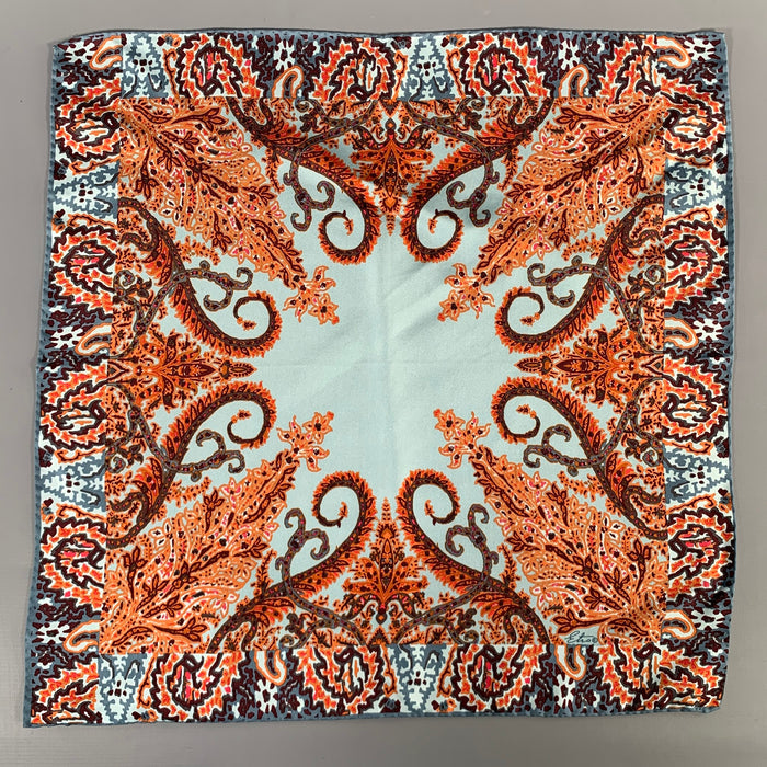 ETRO Blue Orange Paisley Silk Pocket Square