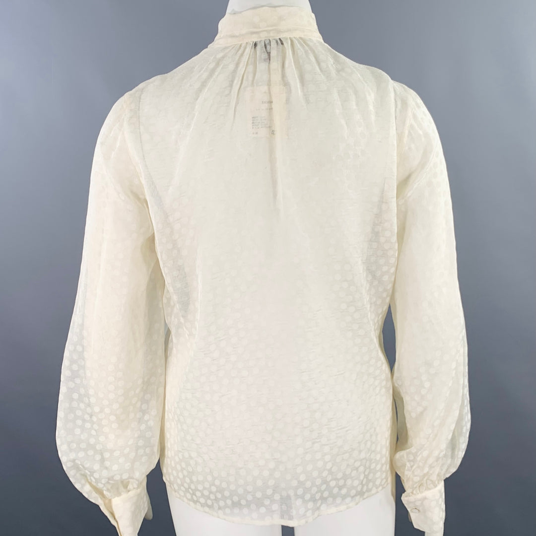 ESCADA Size 12 Beige Silk Dots Bow Blouse
