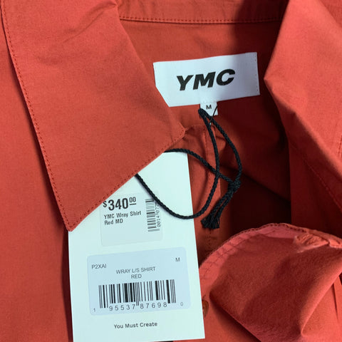 YMC Size M Wray Red Brick Cotton Blend Oversized One Pocket Long Sleeve Shirt