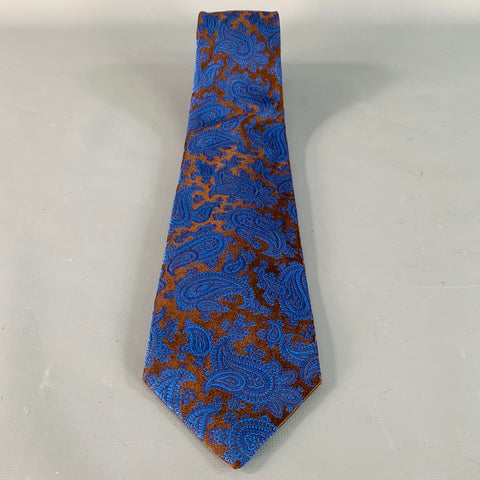 ISAIA One Size Blue Brown Paisley Jacquard Silk Tie