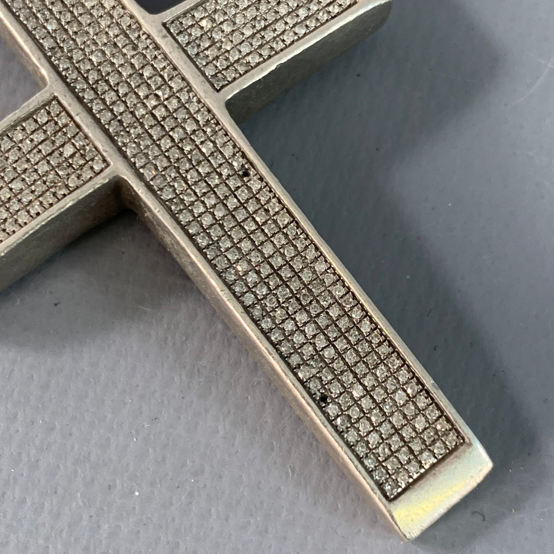 VINTAGE Sterling Silver Chain Rhinestone Cross Pendant Necklace
