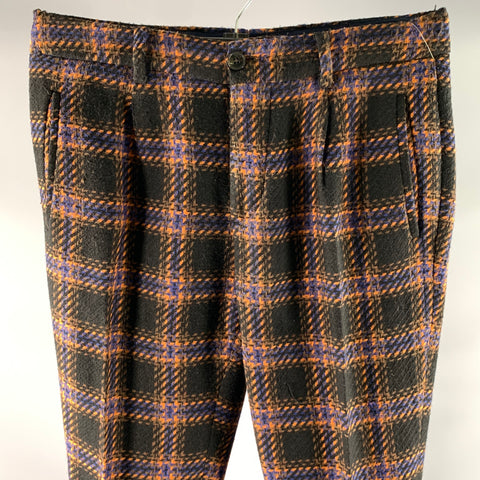 SCOTCH AND SODA Size 32 Black Orange Blue Tartan Polyester Blend Pants