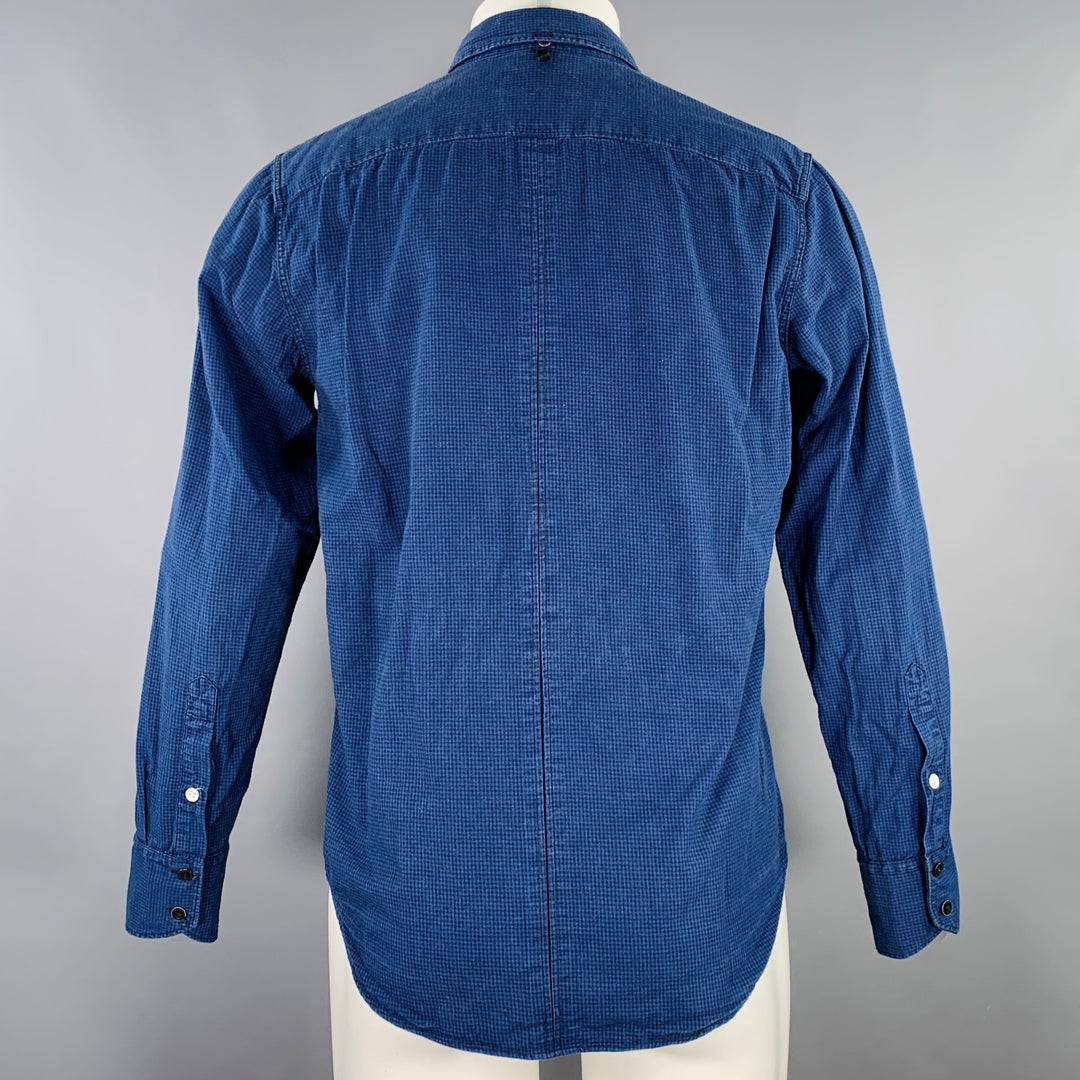 RAG & BONE Size M Blue Black Checkered Cotton One Pocket Long Sleeve Shirt