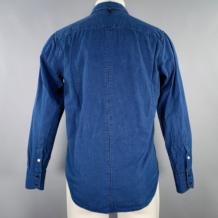RAG & BONE Size M Blue Black Checkered Cotton One Pocket Long Sleeve Shirt