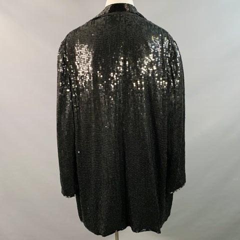 JUDITH ANN CREATIONS Vintage Size XL Black Silk Beaded Sequined Open Front Jacket Blazer