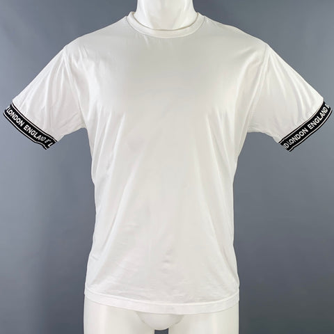 BURBERRY Size XS Teslow White Black Logo Cotton Ribbon Trim T-shirt