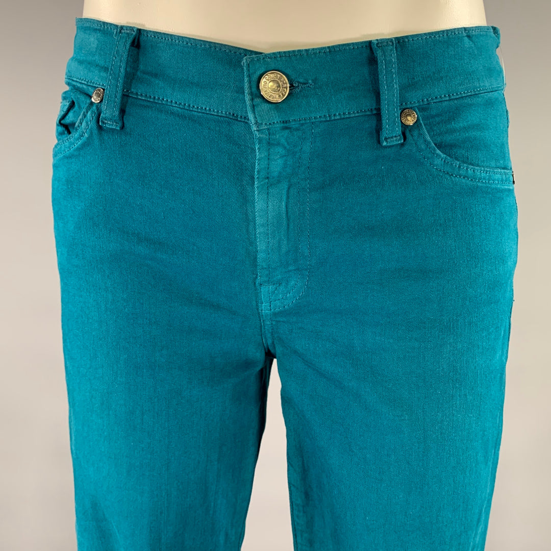 FOR ALL 7 MANKIND Size 30 Teal Cotton Denim Slim Pants