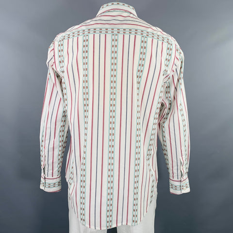 ROBERT GRAHAM Size L Cream Burgundy Stripe Cotton Button Up Long Sleeve Shirt