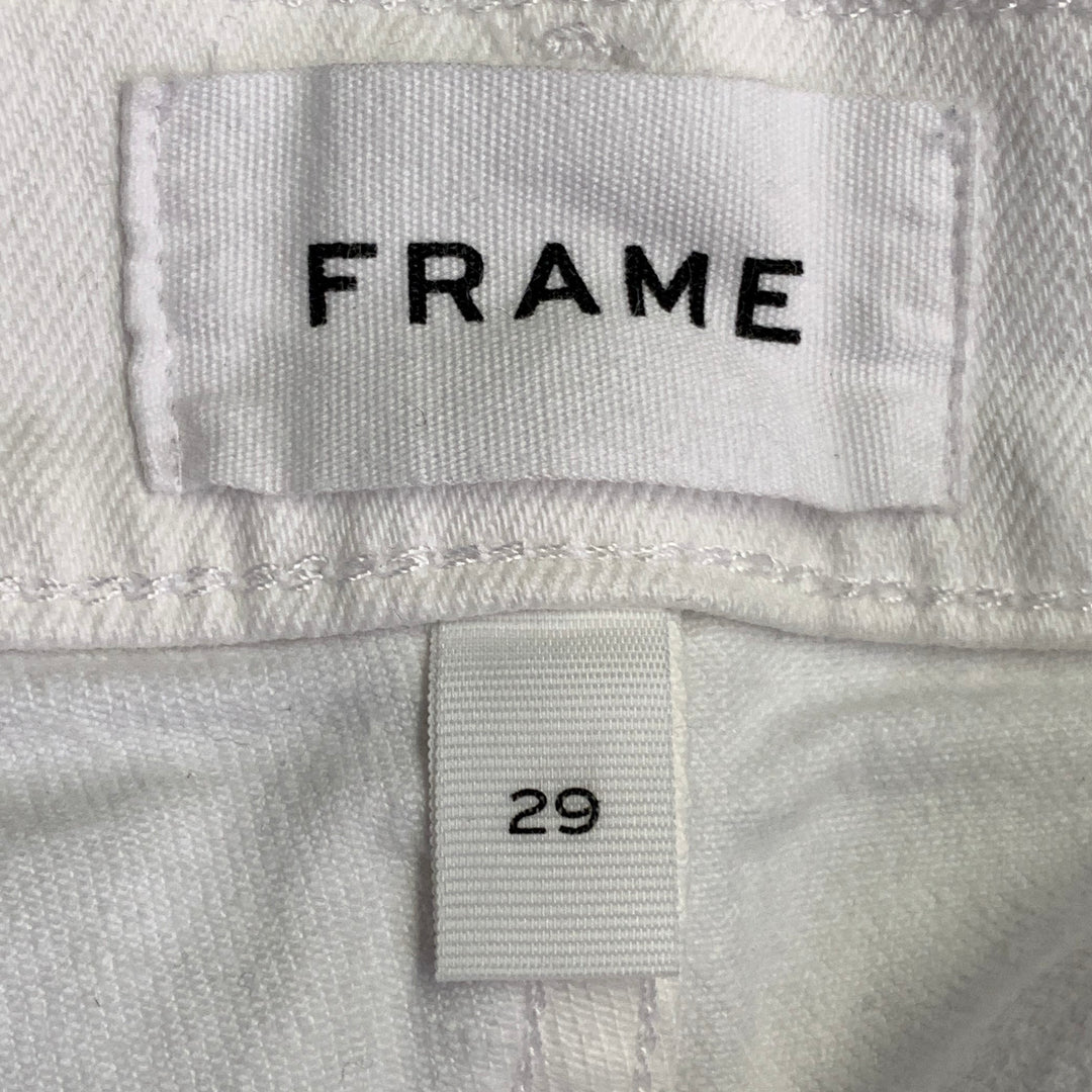 FRAME Size 29 Blanc Rips White Twill Cotton Blend Distressed Low Rise Skinny Jeans