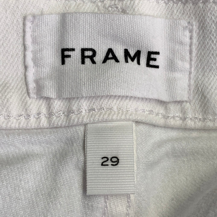 FRAME Size 29 Blanc Rips White Twill Cotton Blend Distressed Low Rise Skinny Jeans