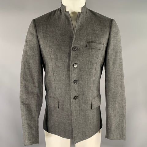 DIOR HOMME Chest Size 40 Grey Black Heather Wool Nehru Collar Sport Coat
