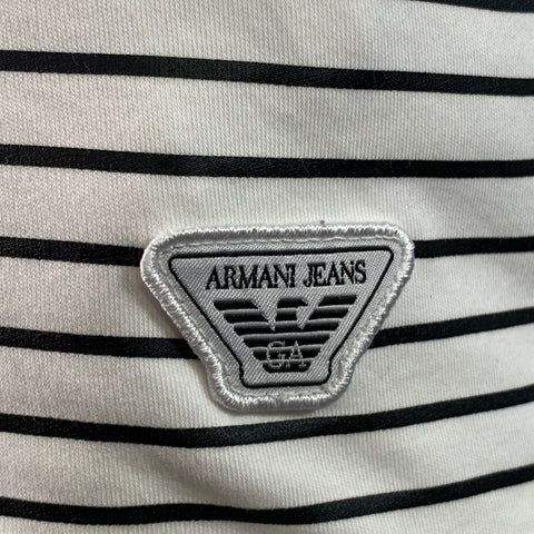ARMANI JEANS Size XXL White Black Jersey Stripe Short Sleeve T-shirt