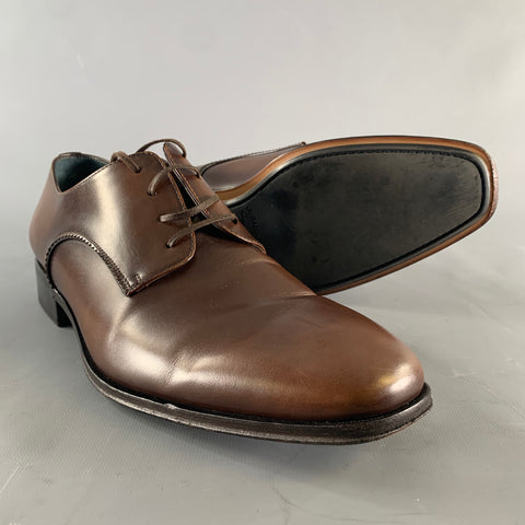 SALVATORE FERRAGAMO Size 10.5 Brown Solid Leather Lace Up Lace Up Shoes