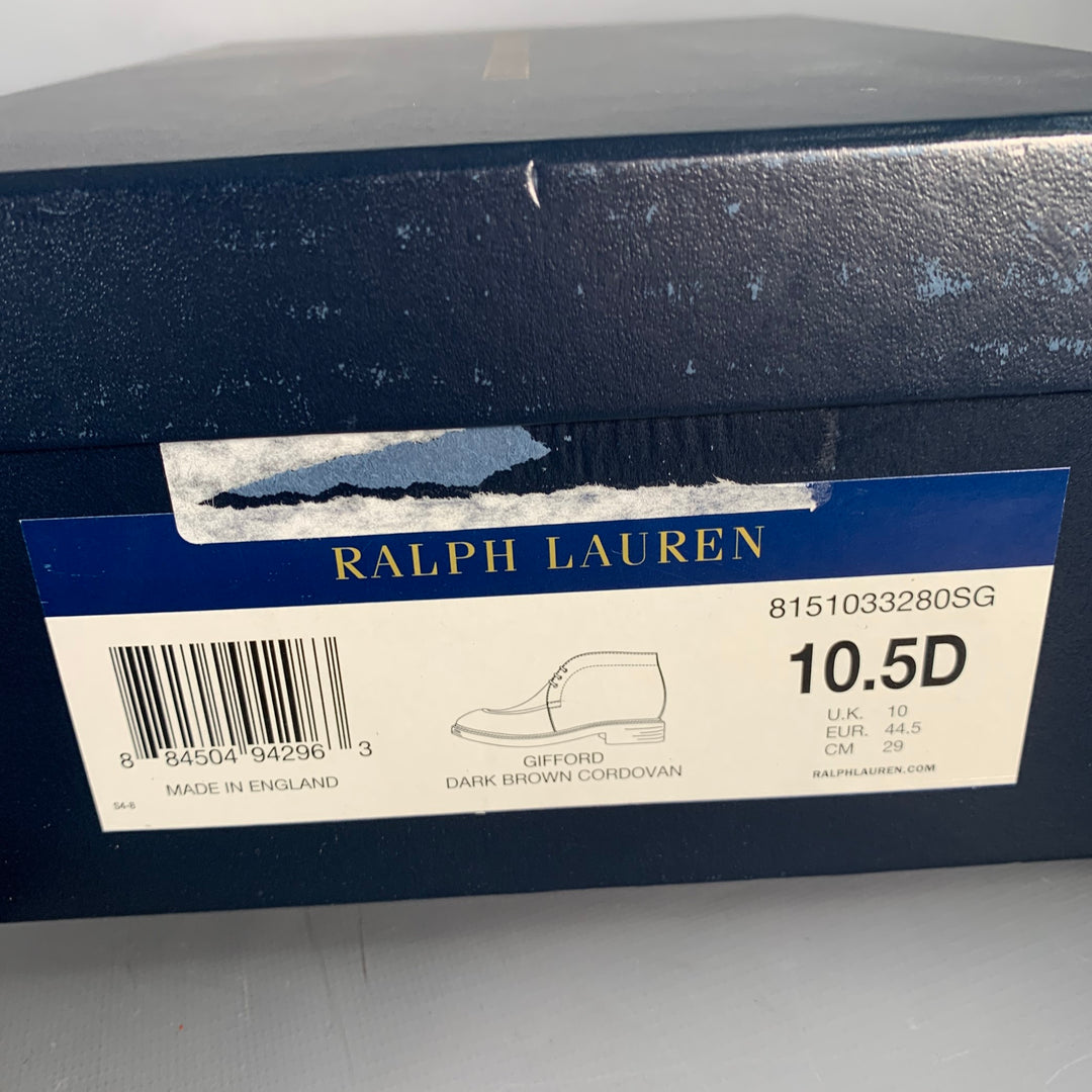 RALPH LAUREN Size 10.5 Gifford Brown Cordovan Leather Lace-Up Ankle Boots