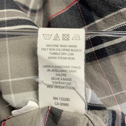 THOM BROWNE Size L Grey Taupe Plaid Cotton One pocket Long Sleeve Shirt