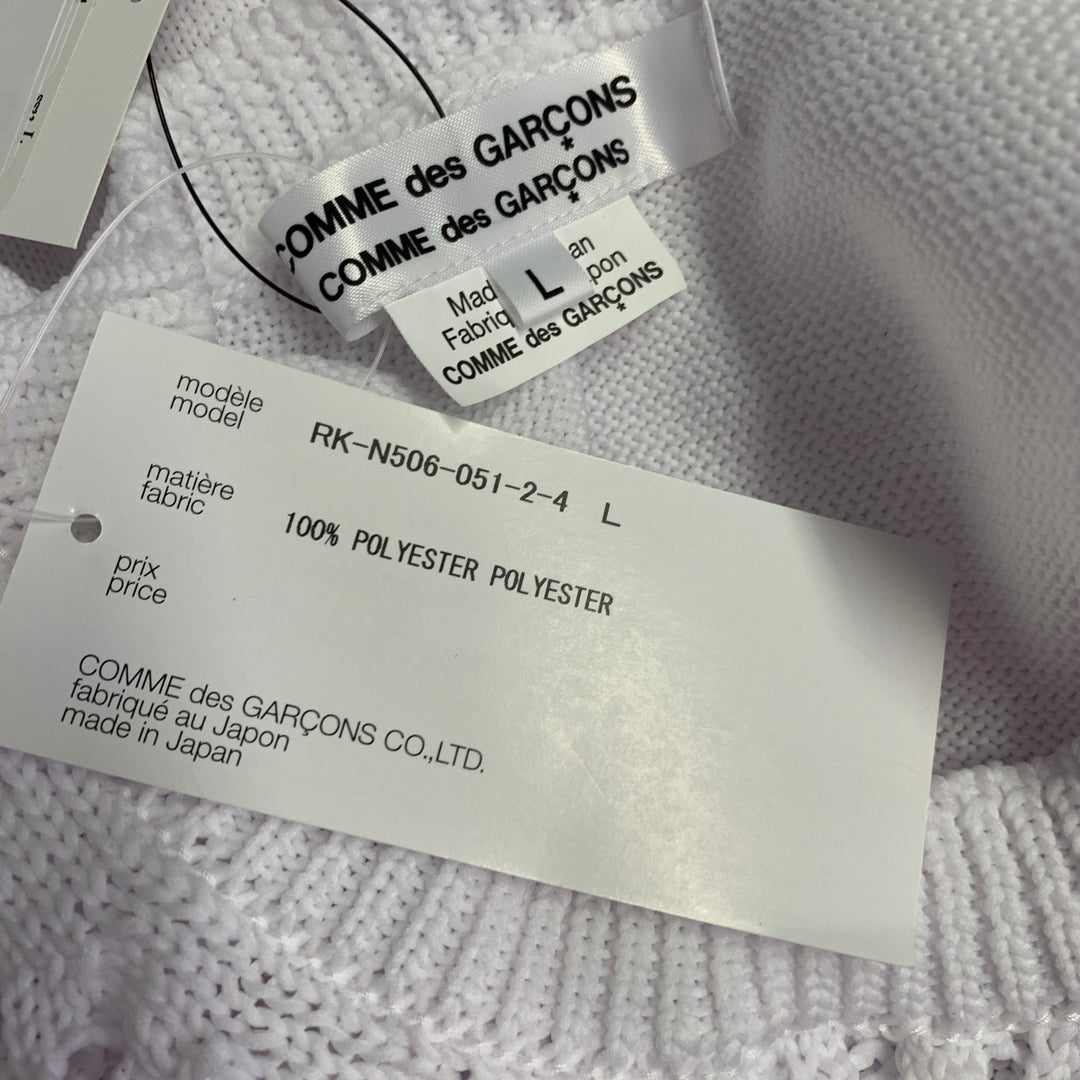 COMME des GARCONS 2022 Size L White Cable Knit Polyester Crew Neck Sweater