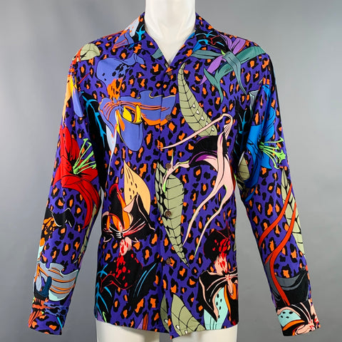 THE GUILTY PARTIES Size M Multi Color Floral Animal Print Rayon One Pocket Long Sleeve Shirt