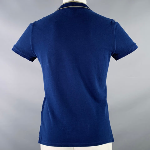 BURBERRY LONDON Size M Blue Olive Contrast Trim Cotton Pique Half Placket Polo
