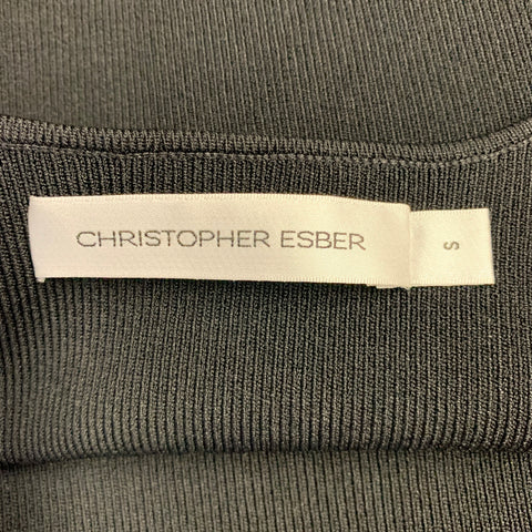 CHRISTOPHER ESBER Size S -Encircled Edge- Black Viscose Blend Ribbed Crop Top