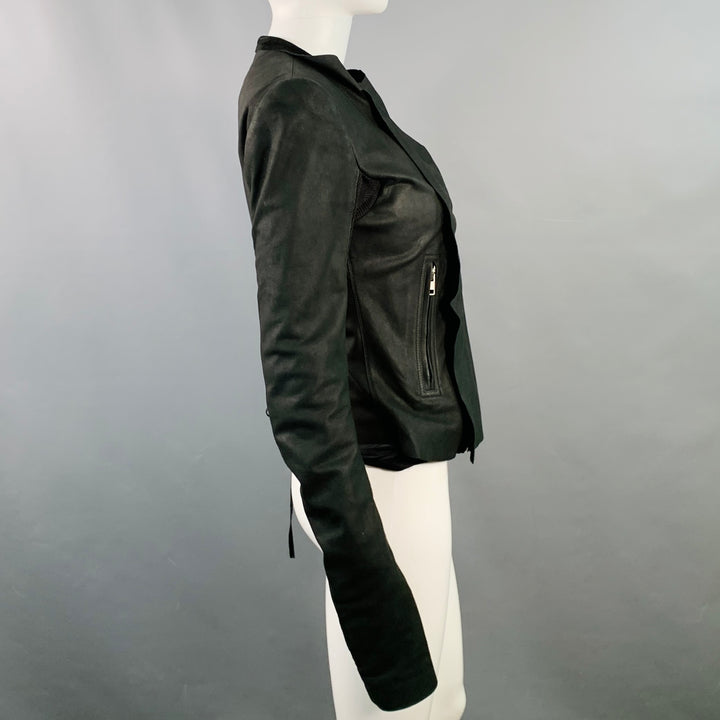 RICK OWENS Size 8 Black Lambskin Leather Biker Jacket