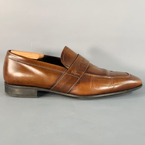 SALVATORE FERRAGAMO Size 10 Brown Leather Perforated Loafers