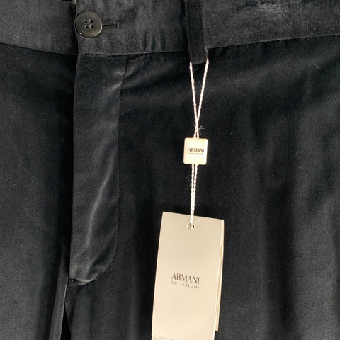 ARMANI COLLEZIONI Size 32 Black Velvet Cotton Blend Straight Leg Dress Pants