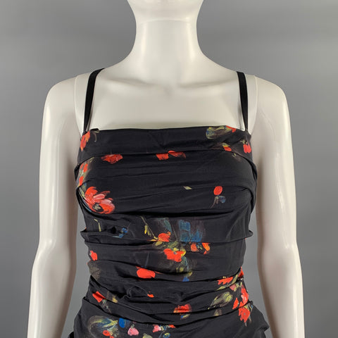 DOLCE & GABBANA Size S Black Silk Blend Floral Knee-Length Dress