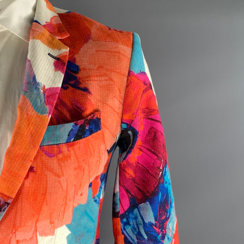 MR TURK Chest Size 40 Orange Multi Color Abstract Cotton Spandex Sport Coat
