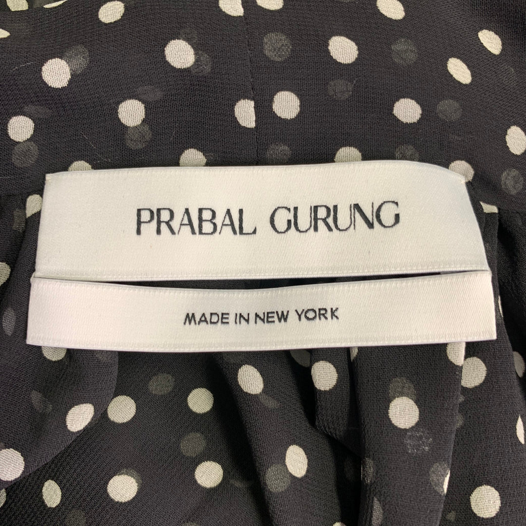 PRABAL GURUNG Size 2 Black White Polyester Polka Dot Bow Blouse