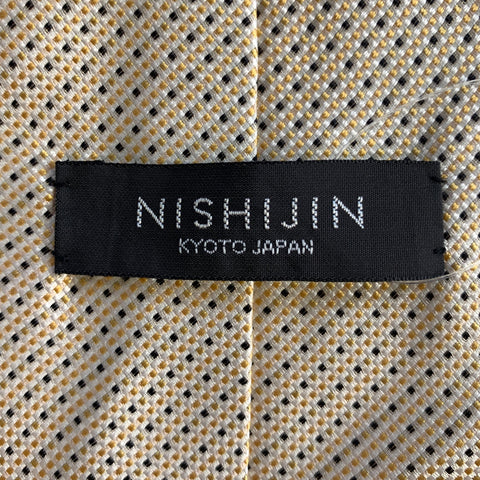NISHIJIN Yellow White Black Basket Weave Silk Tie
