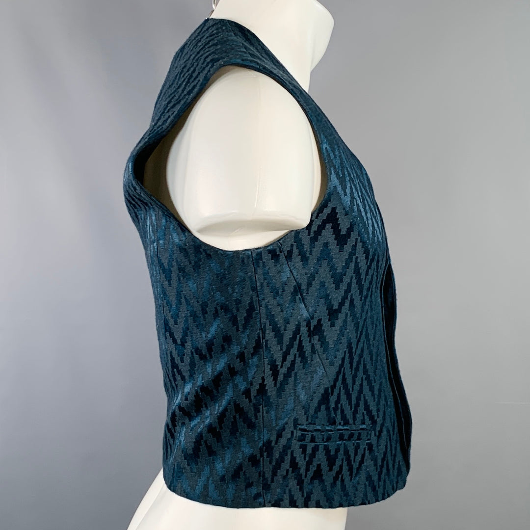 HAIDER ACKERMANN Size S Navy Jacquard Linen Silk Cropped Vest