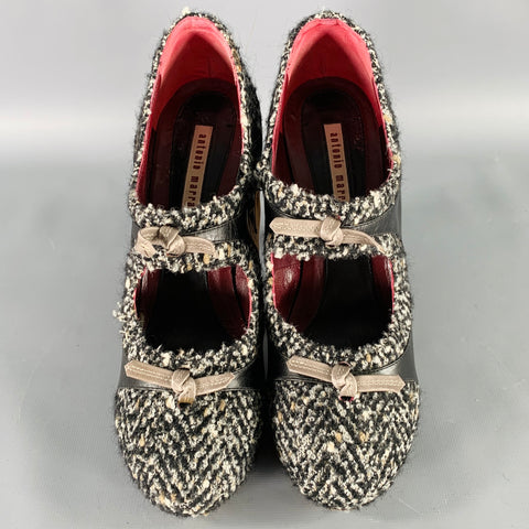 ANTONIO MARRAS Size 8 Black White Wool Tweed Leather Trim Stiletto Heels Pumps