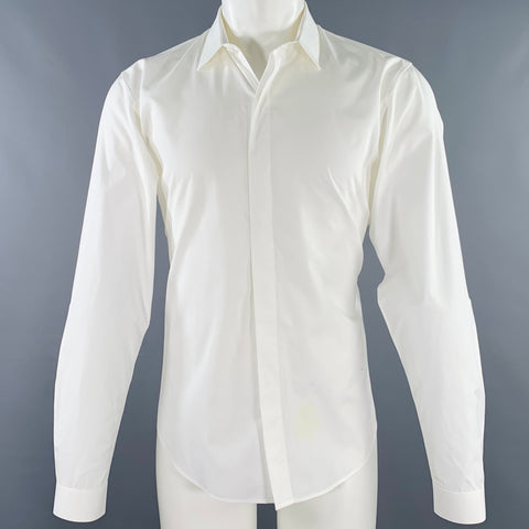 SANDRO Size M White Cotton Hidden Buttons Long Sleeve Shirt