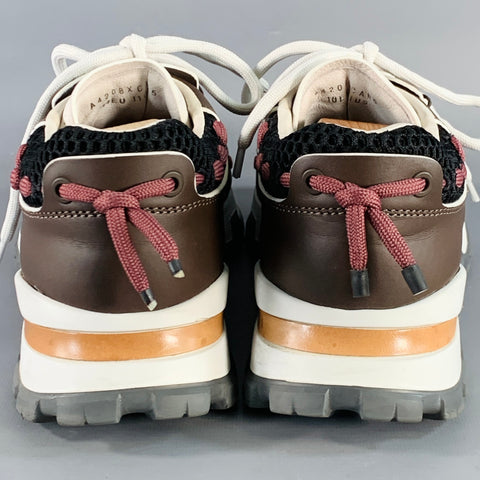 Baskets à semelle épaisse en cuir color block marron et violet Claudio ERMENEGILDO ZEGNA Taille 11