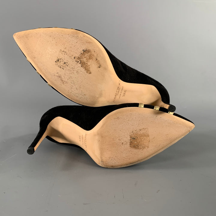 JIMMY CHOO Size 8.5 -Bethan 100- Black Gold Suede Stripe Pumps