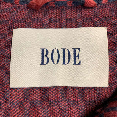 BODE Size S/M Red Navy Squares Cotton Knit Long Sleeve Shirt