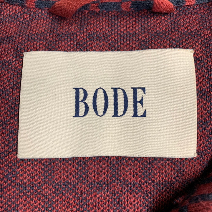 BODE Size S/M Red Navy Squares Cotton Knit Long Sleeve Shirt